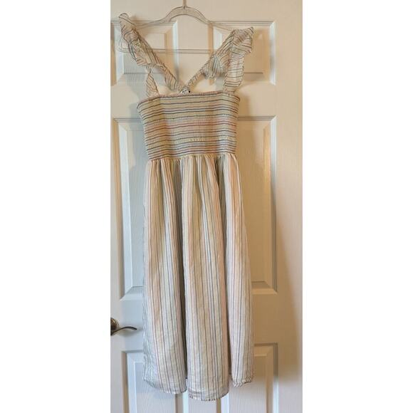 Madewell Women’s Ruffle-Strap Smocked Rainbow Stripe Midi Dress Size M - Picture 7 of 11